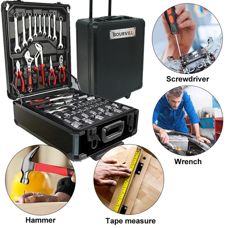 899PCS Tool Set,Large Capacity Metal Hand Toolbox,Rolling Toolbox,Aluminum 4-Drawer Mobile Tool Box,Mechanic & Household Repair Tool Set,Father'S Day Gift for Dad